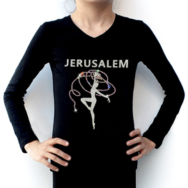 חולצה שחורה עם שרוול ארוך JERUSALEM