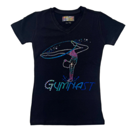 חולצה שחורה שרוול קצר GYMNAST WITH HOOP