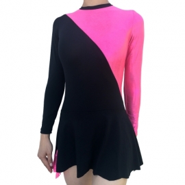 בגד גוף ורוד-שחור טנגו זוהר עם חצאית ושרוול ארוך